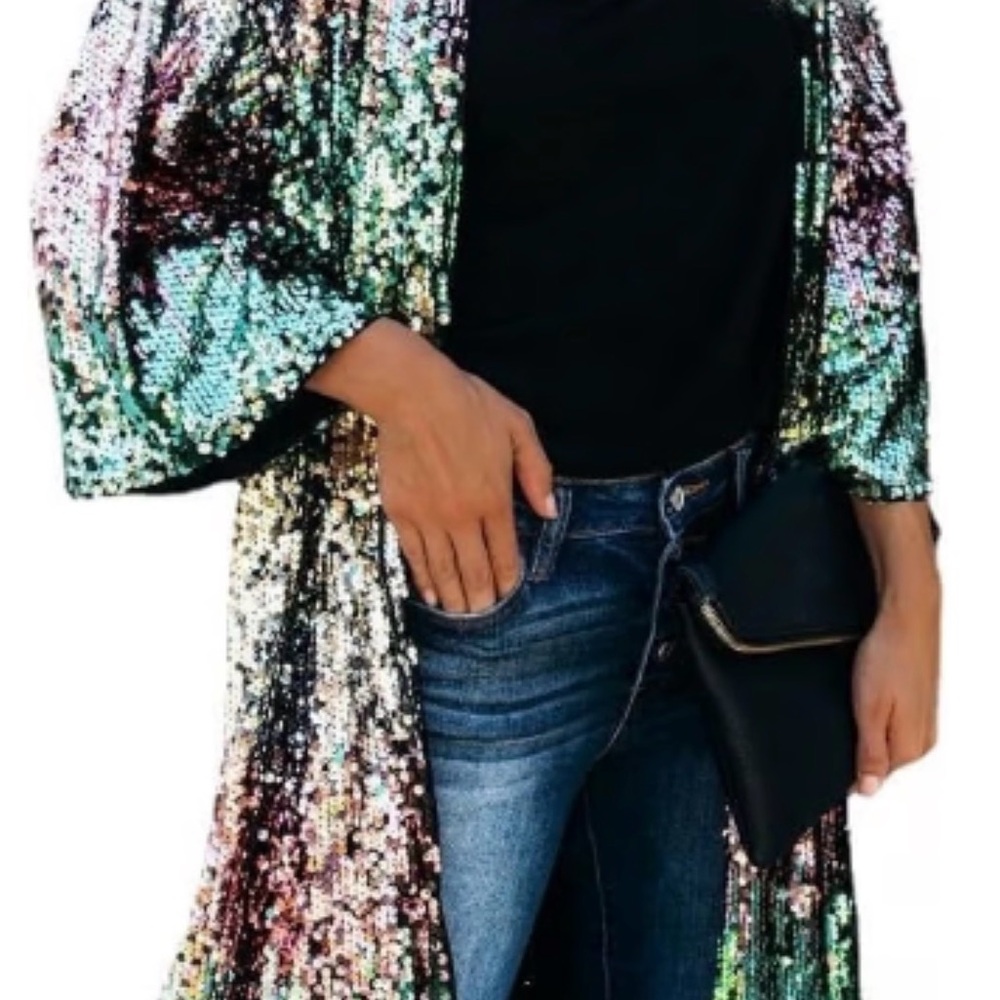 NWT Minuet Multicolor Sequin Ombre Kimono/Cardigan